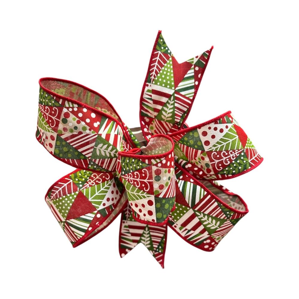Christmas Triangle Multi Tree Wired Edge Bow 12in - Picture 2 of 2